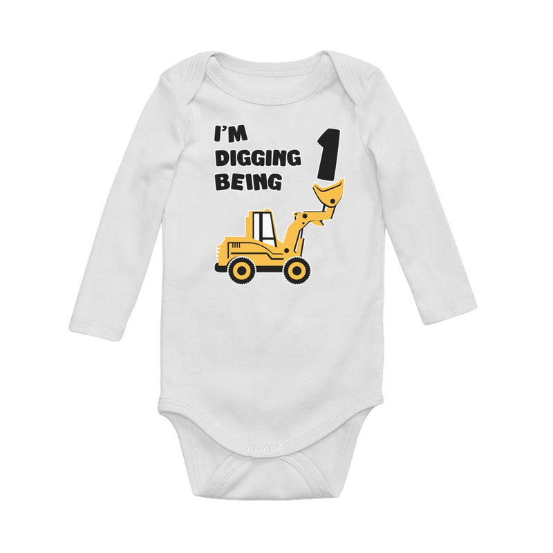Digging being 1 - 1st Birthday Baby Long Sleeve Bodysuit