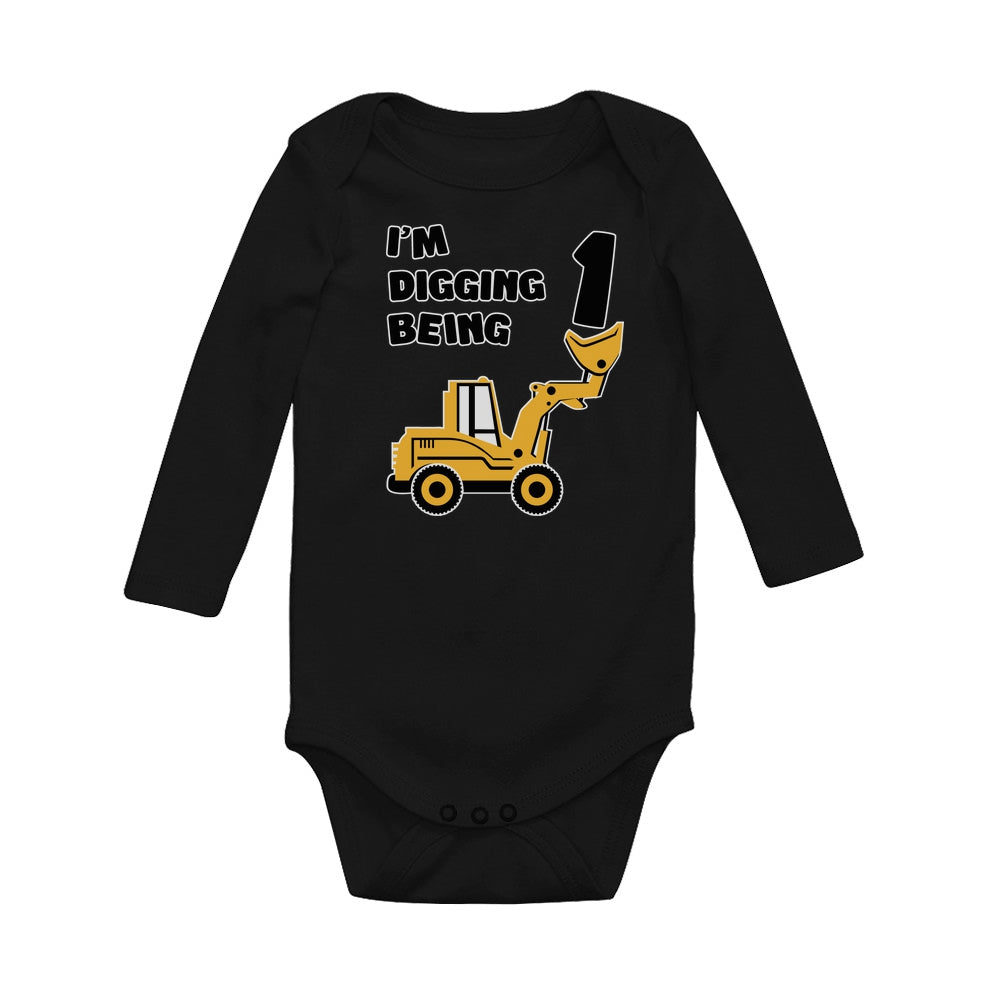 Digging being 1 - 1st Birthday Baby Long Sleeve Bodysuit