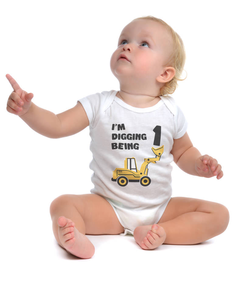 Digging being 1 - 1st Birthday Baby Long Sleeve Bodysuit