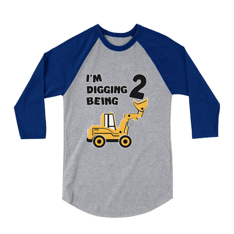 Digging Being 2 Two Years Old Birthday 3/4 Sleeve Baseball Jersey Toddler Shirt