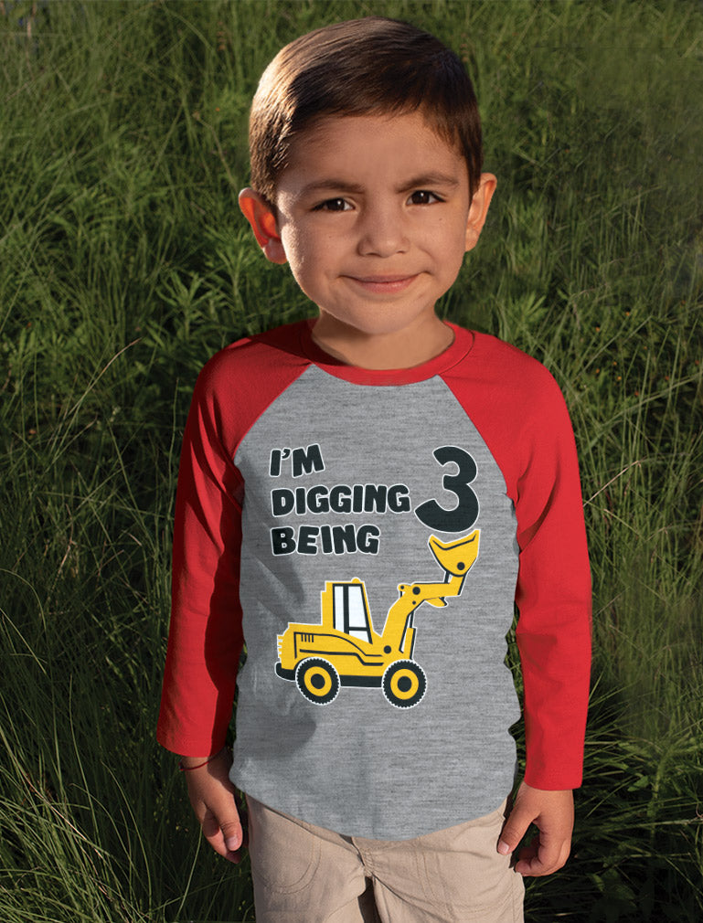 Construction Party 3rd Birthday Gift 3/4 Sleeve Baseball Jersey Toddler Shirt