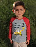 Construction Party 3rd Birthday Gift 3/4 Sleeve Baseball Jersey Toddler Shirt