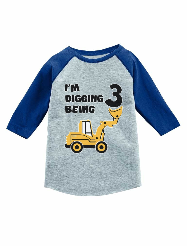 Construction Party 3rd Birthday Gift 3/4 Sleeve Baseball Jersey Toddler Shirt