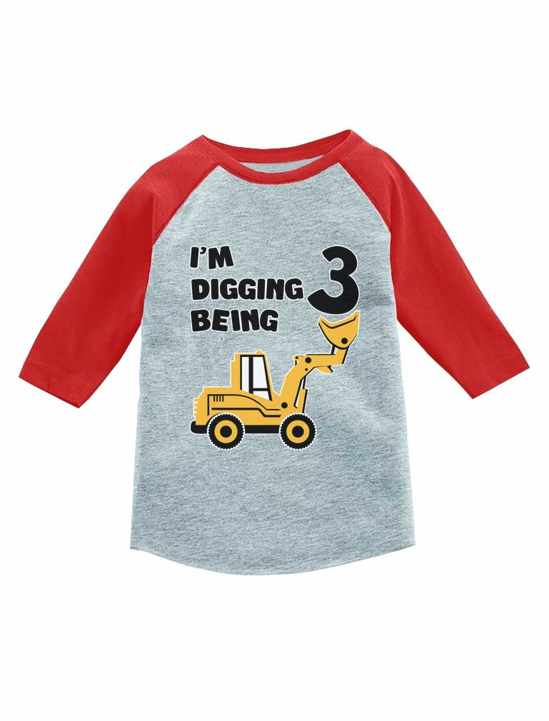 Construction Party 3rd Birthday Gift 3/4 Sleeve Baseball Jersey Toddler Shirt