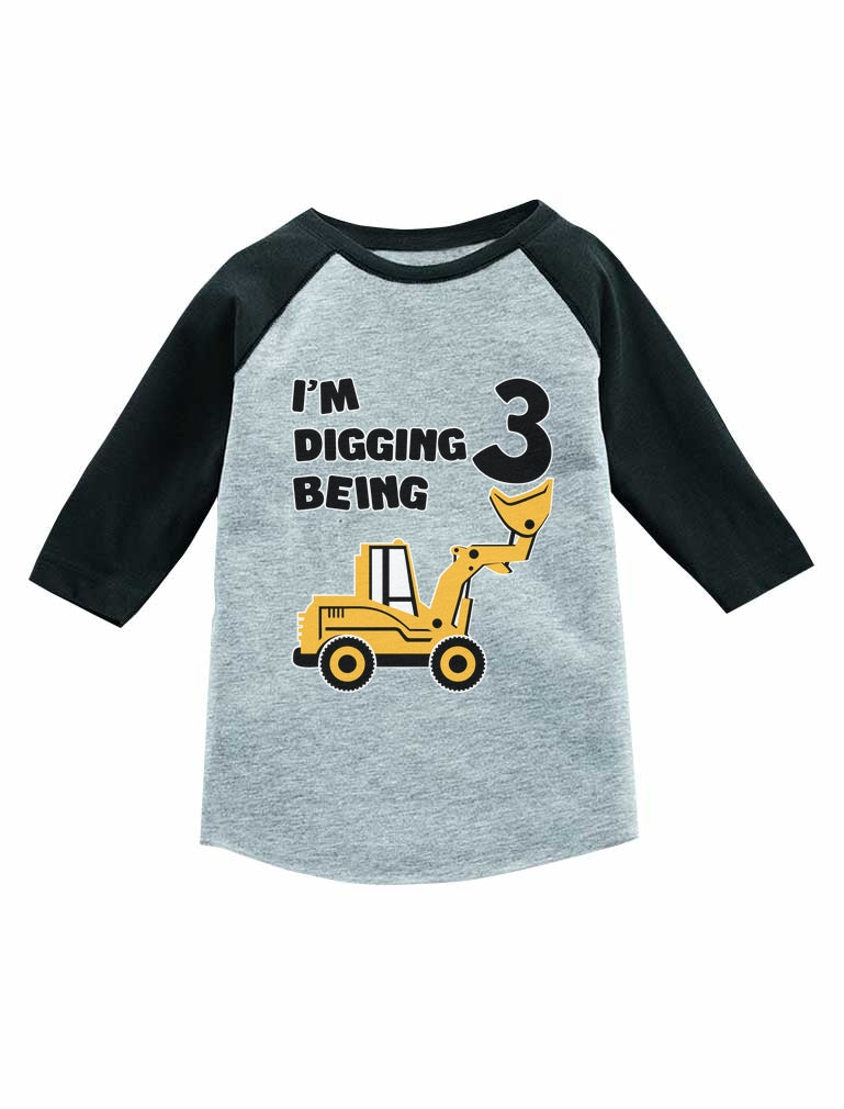 Construction Party 3rd Birthday Gift 3/4 Sleeve Baseball Jersey Toddler Shirt