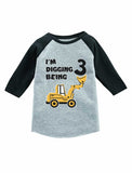 Construction Party 3rd Birthday Gift 3/4 Sleeve Baseball Jersey Toddler Shirt