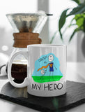 Daddy Is My Hero Kids Drawing - Super Dad Coffee Mug Father's Day Gift from Son, Daughter or Wife, Unique Present for Dad's Birthday Tea Cup Ceramic Mug 