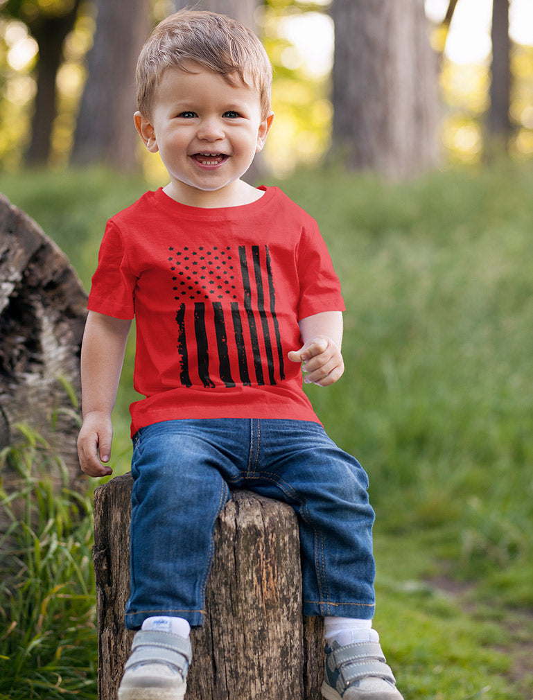 Black Distressed U.S Flag Toddler Kids T-Shirt
