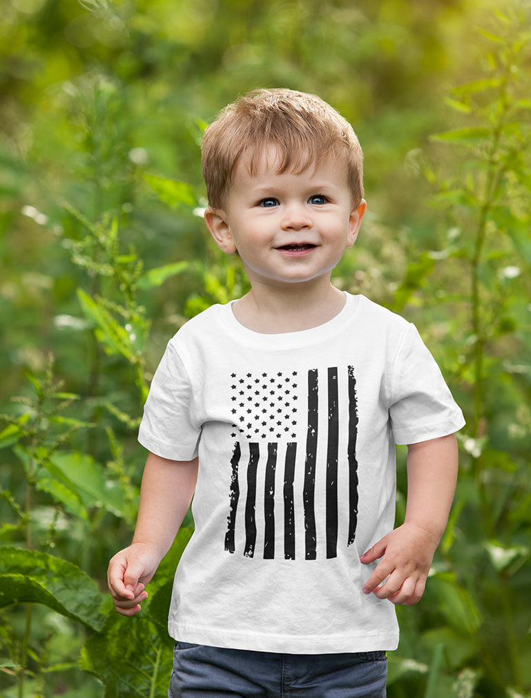 Black Distressed U.S Flag Toddler Kids T-Shirt