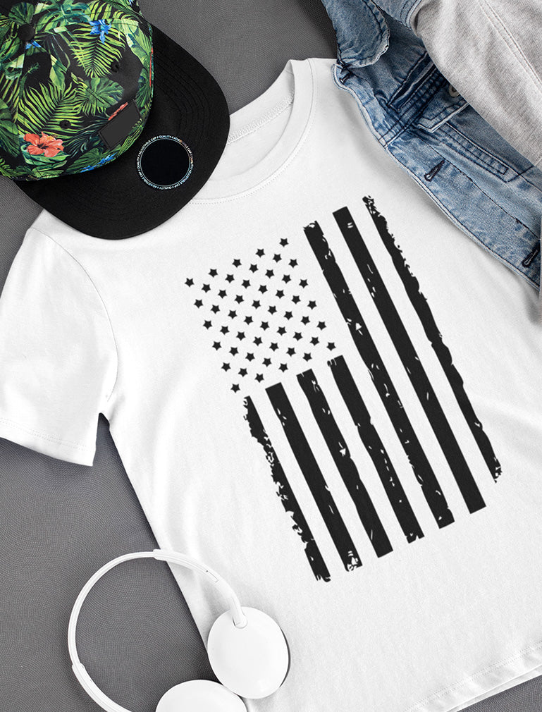 Black Distressed U.S Flag Toddler Kids T-Shirt