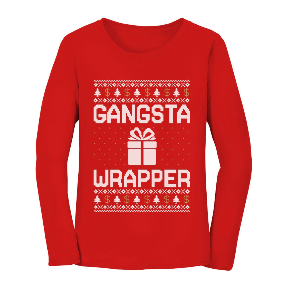 Gangsta Wrapper Ugly Christmas Sweater Women Long Sleeve T-Shirt