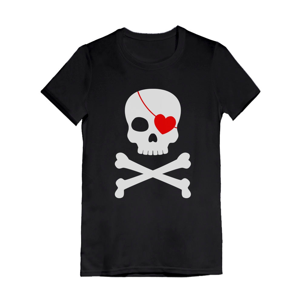 Pirate Skull & Heart Cute Valentine's Day Youth Kids Girls' Fitted T-Shirt