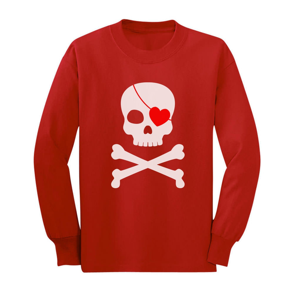 Pirate Skull & Heart Cute Valentine's Day Toddler Kids Long sleeve T-Shirt