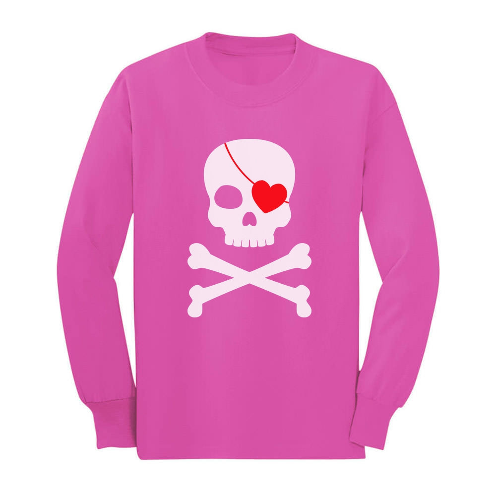 Pirate Skull & Heart Cute Valentine's Day Toddler Kids Long sleeve T-Shirt
