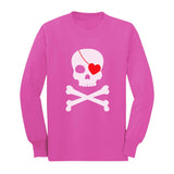 Pirate Skull & Heart Cute Valentine's Day Toddler Kids Long sleeve T-Shirt