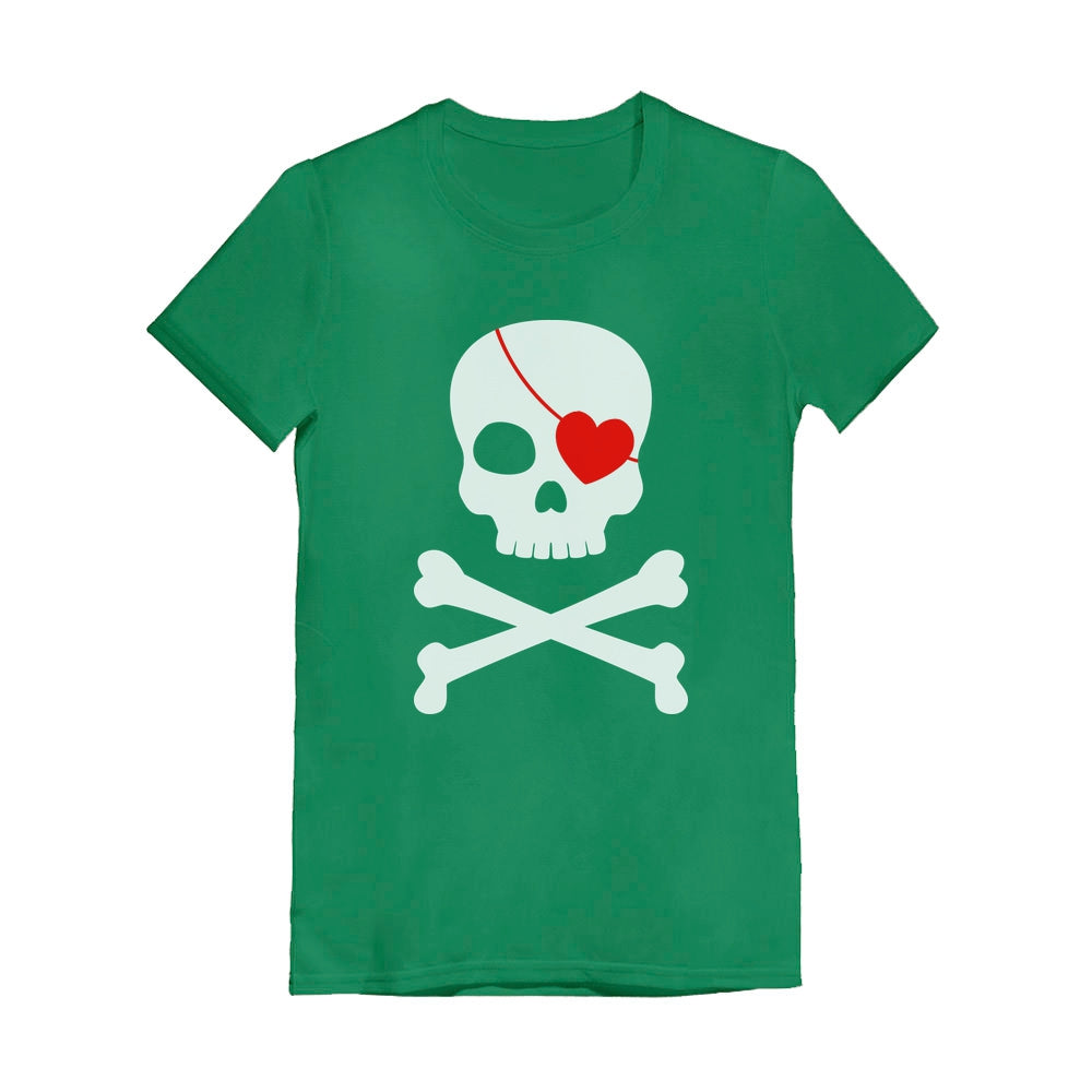 Pirate Skull & Heart Cute Valentine's Day Youth Kids Girls' Fitted T-Shirt