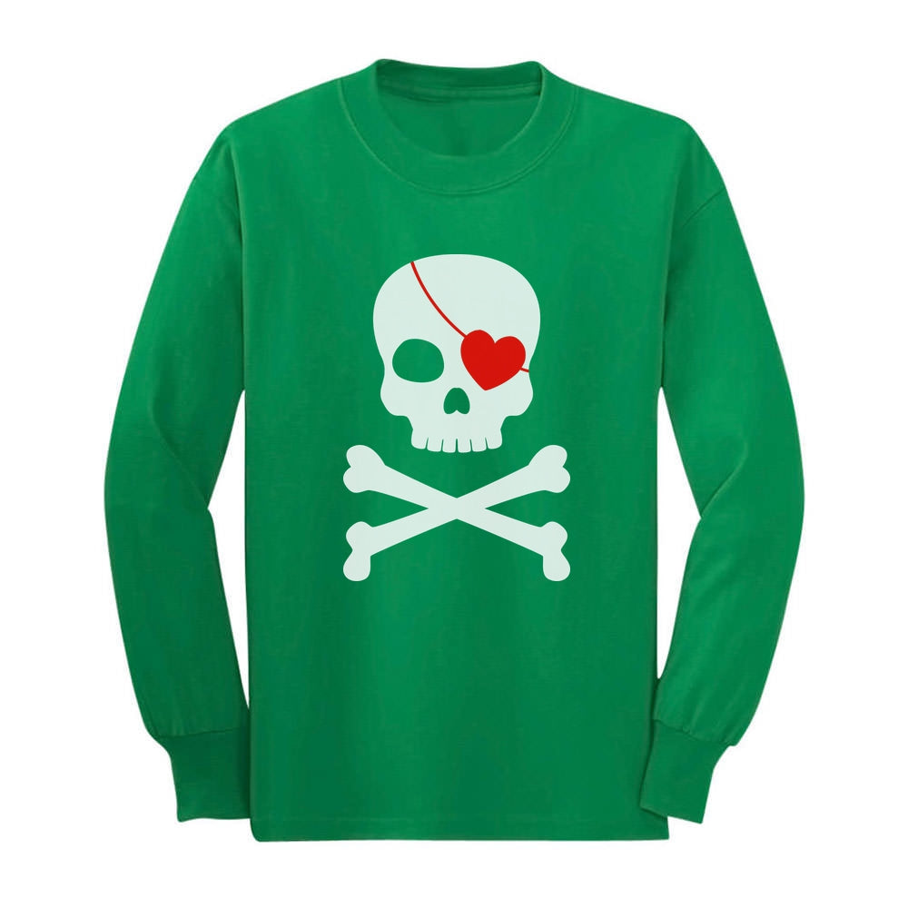 Pirate Skull & Heart Cute Valentine's Day Toddler Kids Long sleeve T-Shirt
