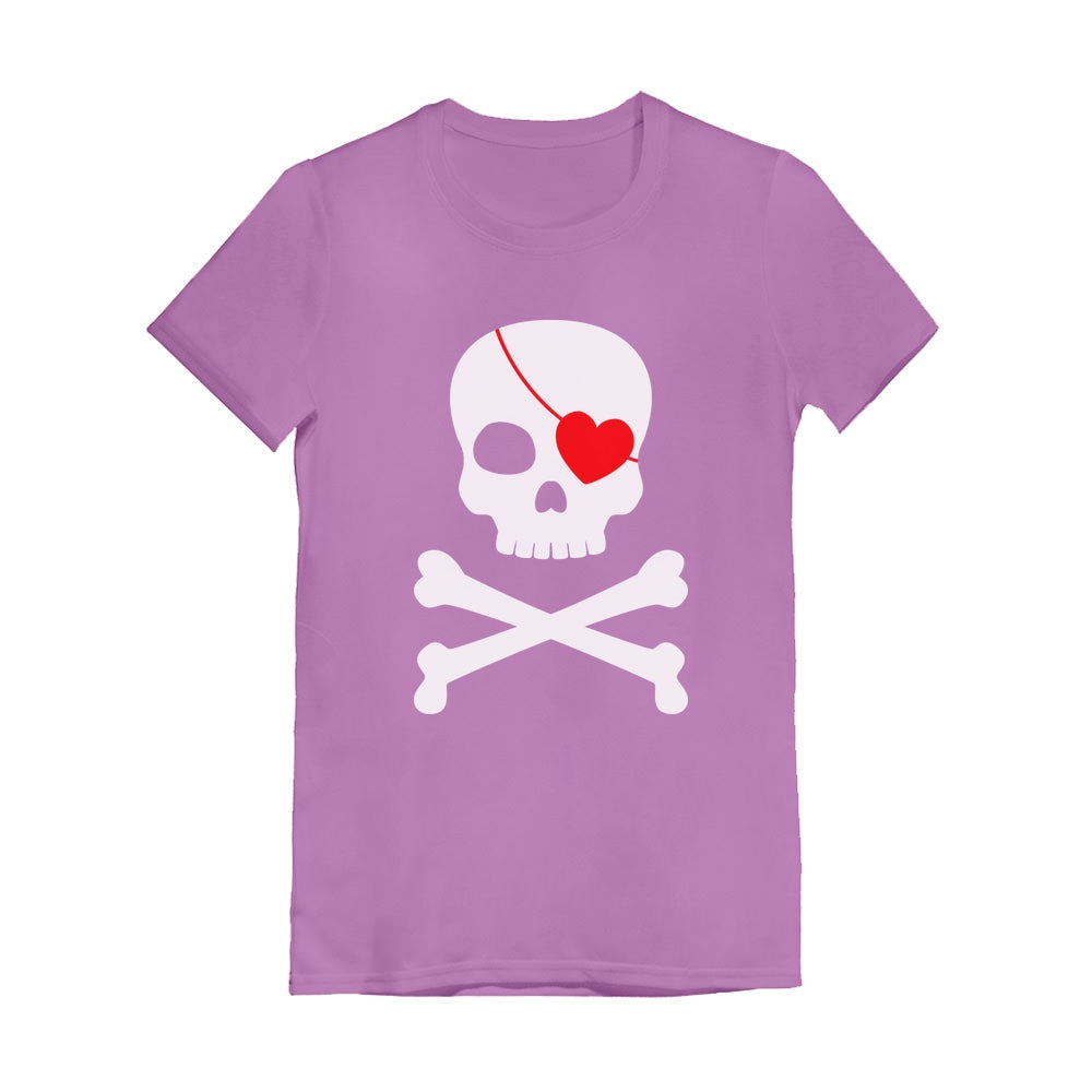 Pirate Skull & Heart Cute Valentine's Day Youth Kids Girls' Fitted T-Shirt