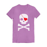 Pirate Skull & Heart Cute Valentine's Day Youth Kids Girls' Fitted T-Shirt