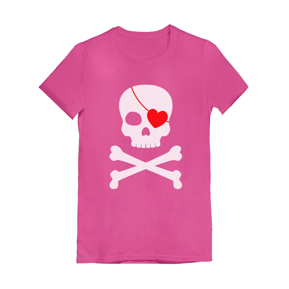 Pirate Skull & Heart Cute Valentine's Day Youth Kids Girls' Fitted T-Shirt