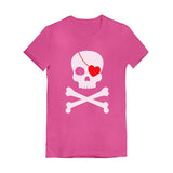 Pirate Skull & Heart Cute Valentine's Day Youth Kids Girls' Fitted T-Shirt