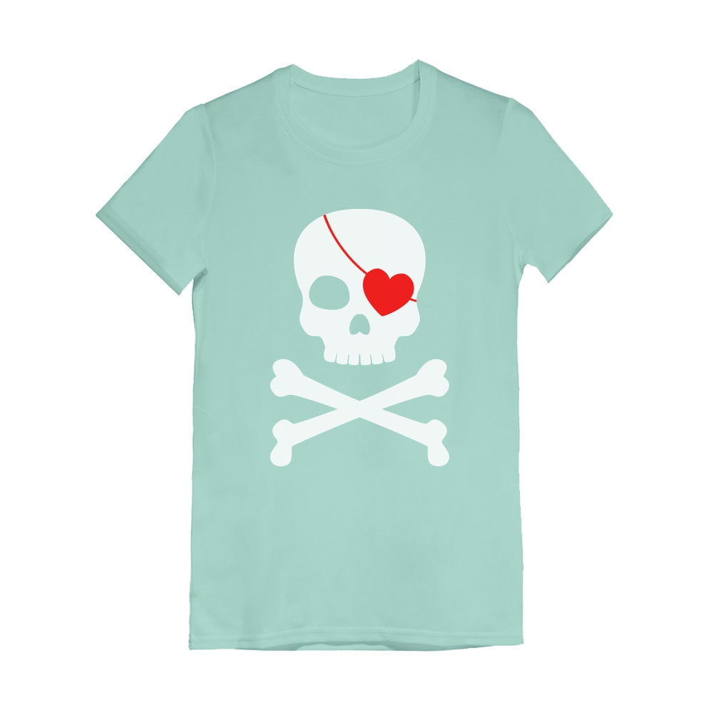 Pirate Skull & Heart Cute Valentine's Day Youth Kids Girls' Fitted T-Shirt