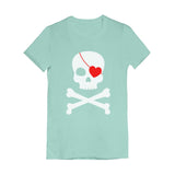 Pirate Skull & Heart Cute Valentine's Day Youth Kids Girls' Fitted T-Shirt