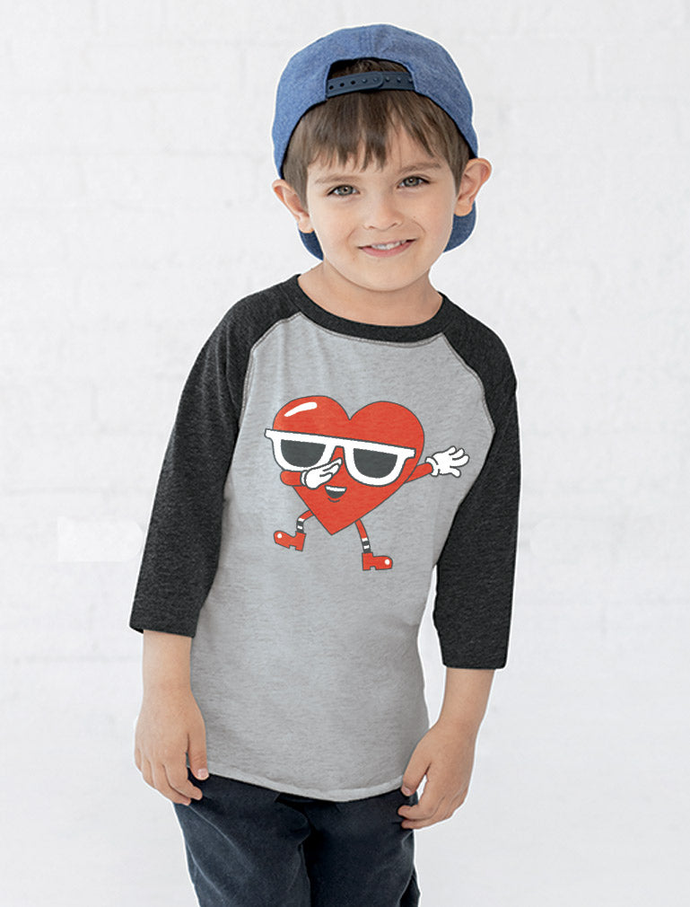 Dabbing Heart Valentine's 3/4 Sleeve Baseball Jersey Toddler Shirt
