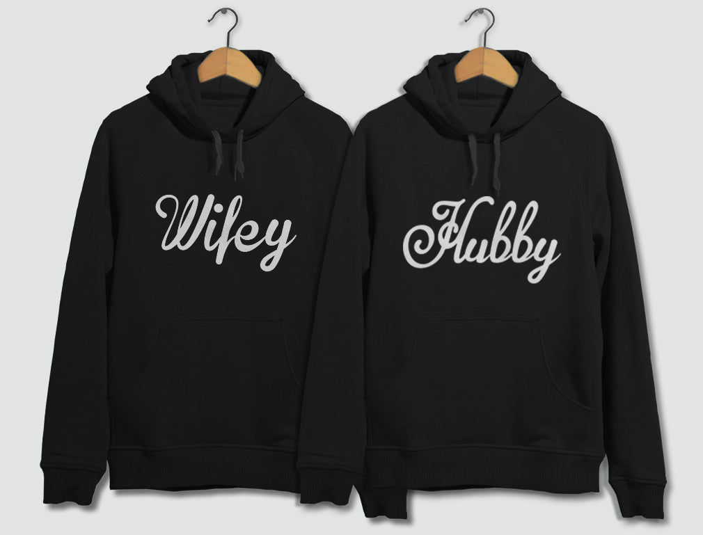 Hubby & Wifey Matching Couples Hoodie Set - Husband & Wife Valentine's Day Gift