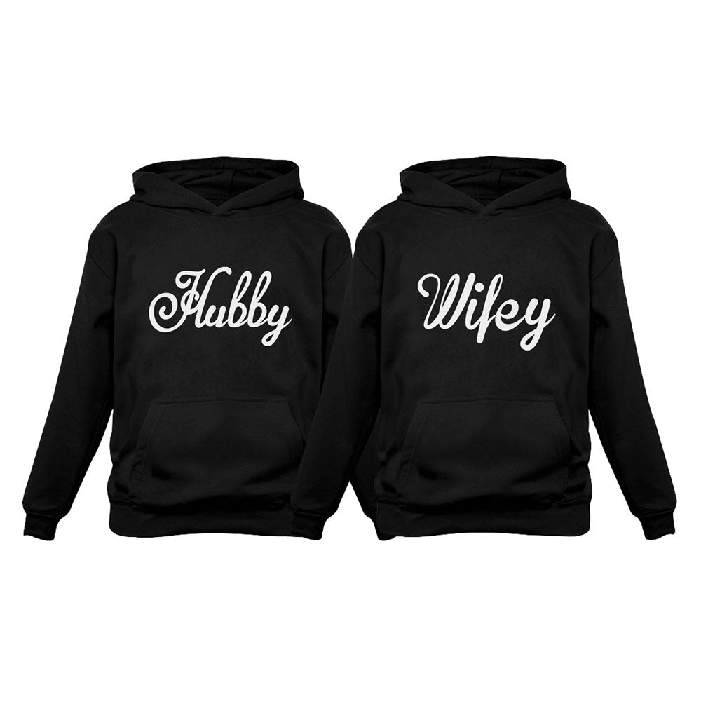 Hubby & Wifey Matching Couples Hoodie Set - Husband & Wife Valentine's Day Gift