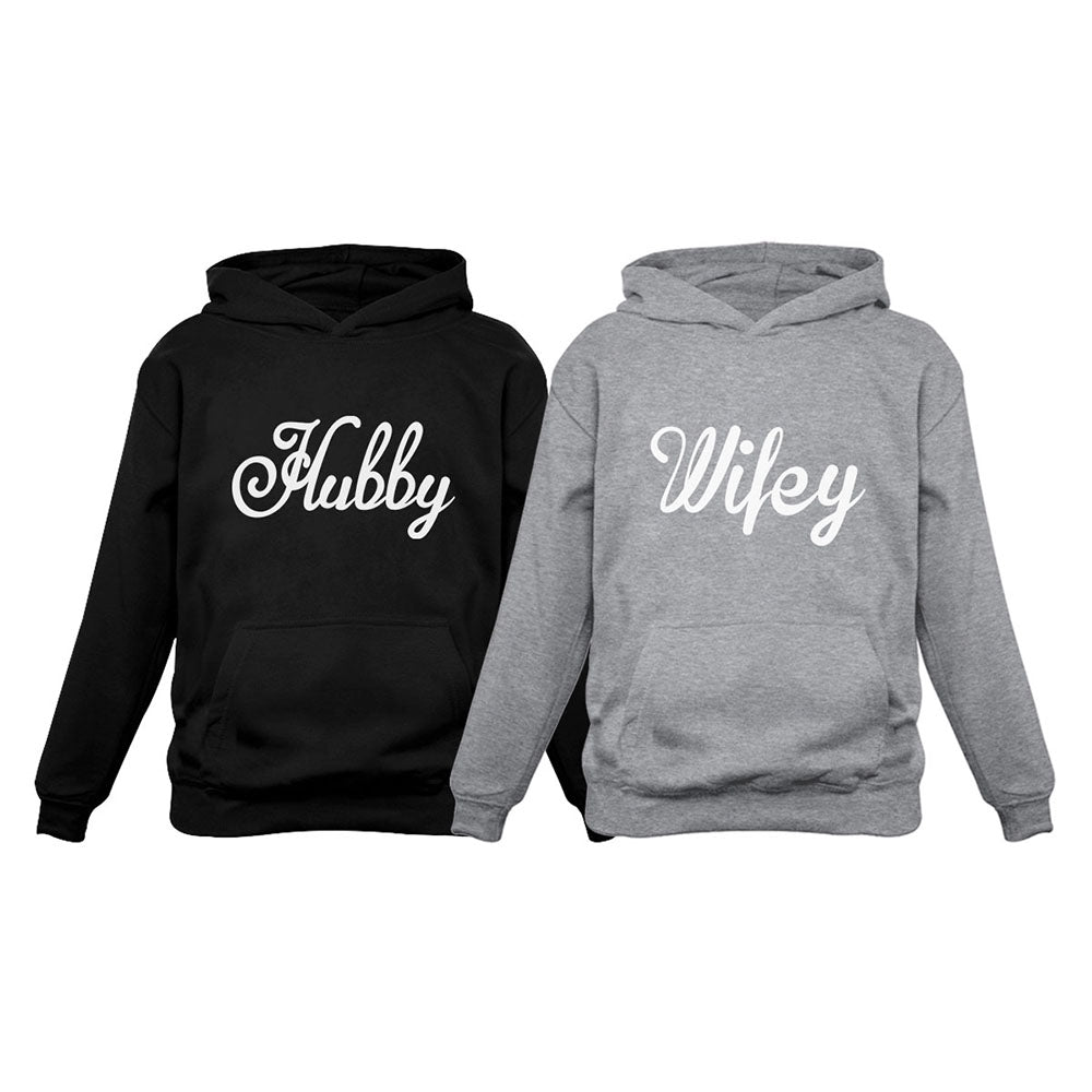Hubby & Wifey Matching Couples Hoodie Set - Husband & Wife Valentine's Day Gift