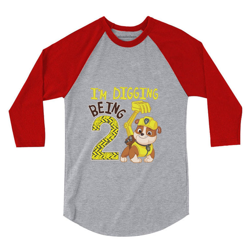 Paw Patrol Rubble Digging 2nd Birthday 3/4 Sleeve Baseball Jersey Toddler Shirt