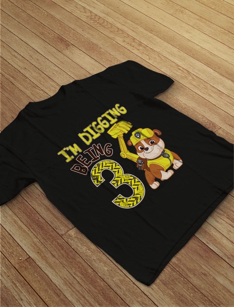 Paw Patrol Rubble Digging 3rd Birthday Official Toddler Kids T-Shirt