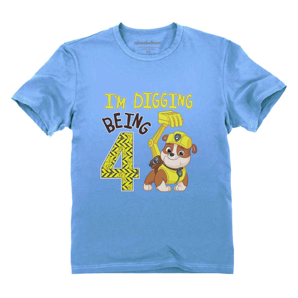 Paw Patrol Rubble I'm Digging Being 4 Birthday Kids T-Shirt