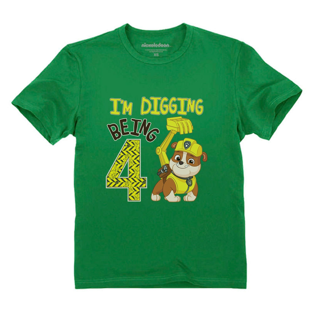 Paw Patrol Rubble I'm Digging Being 4 Birthday Kids T-Shirt