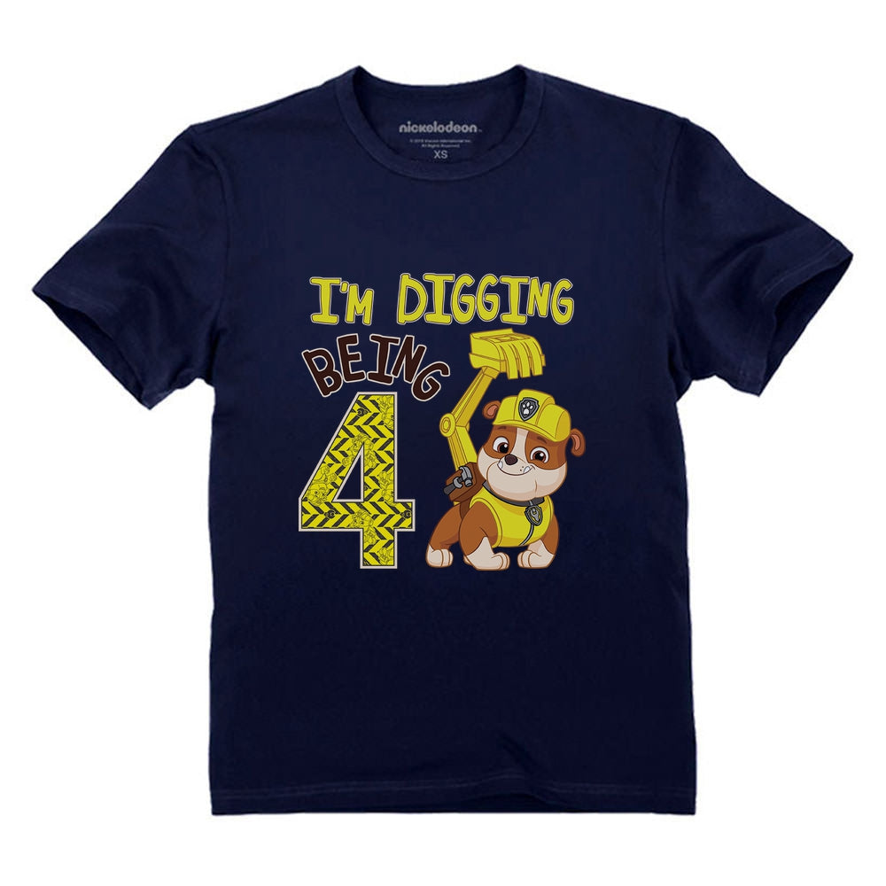 Paw Patrol Rubble I'm Digging Being 4 Birthday Kids T-Shirt