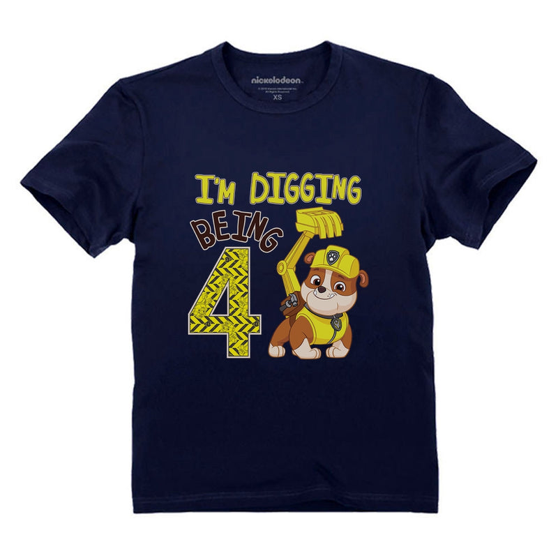 Paw Patrol Rubble I'm Digging Being 4 Birthday Kids T-Shirt