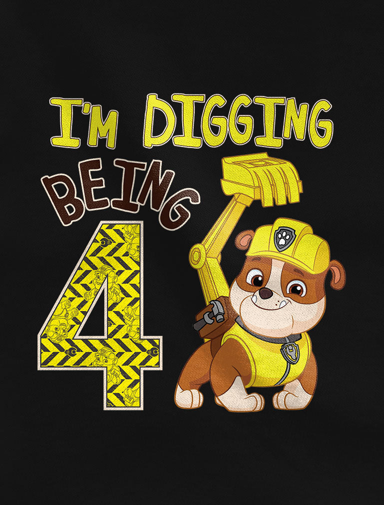 Paw Patrol Rubble I'm Digging Being 4 Birthday Kids T-Shirt