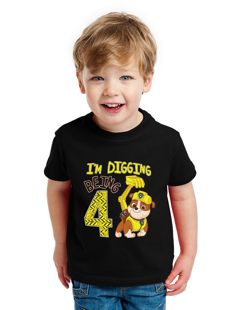 Paw Patrol Rubble I'm Digging Being 4 Birthday Kids T-Shirt