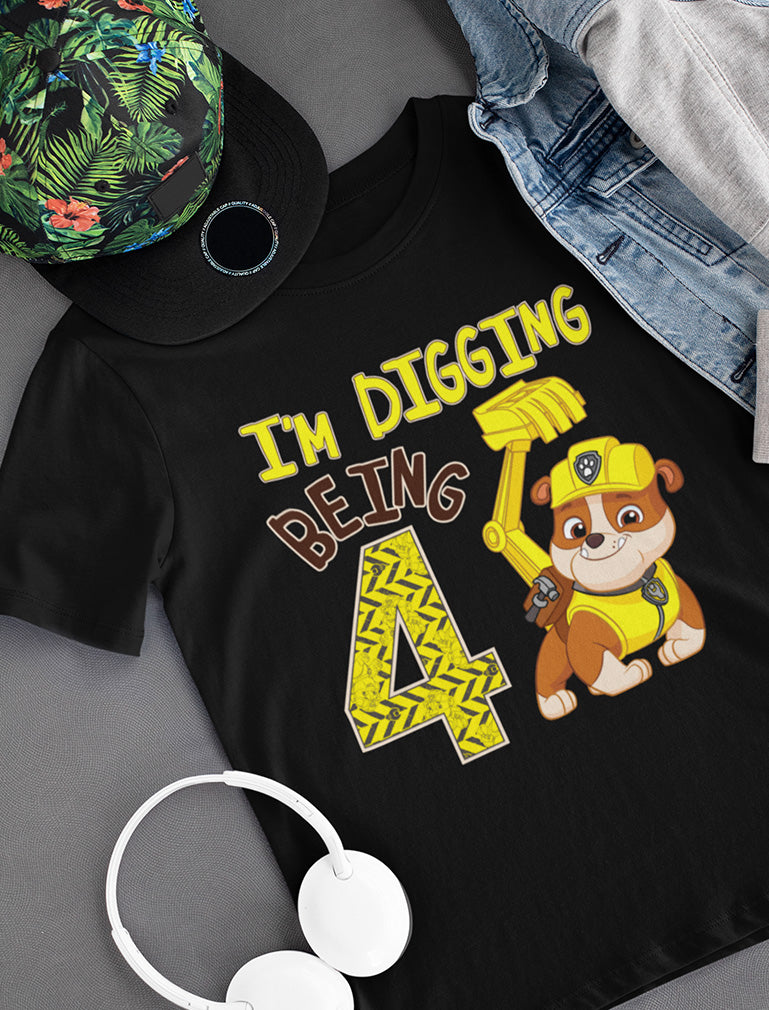 Paw Patrol Rubble I'm Digging Being 4 Birthday Kids T-Shirt