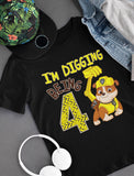 Paw Patrol Rubble I'm Digging Being 4 Birthday Kids T-Shirt