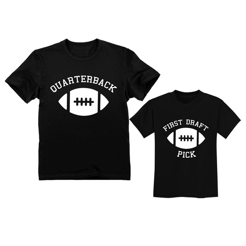 Quarterback and First Draft Matching Football T-Shirts Outfit for Father and Son