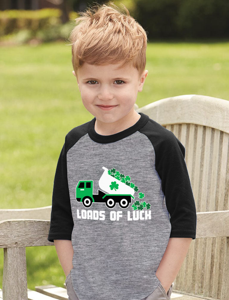 Loads of Luck St. Patrick's Day Tractor 3/4 Sleeve Baseball Jersey Toddler Shirt