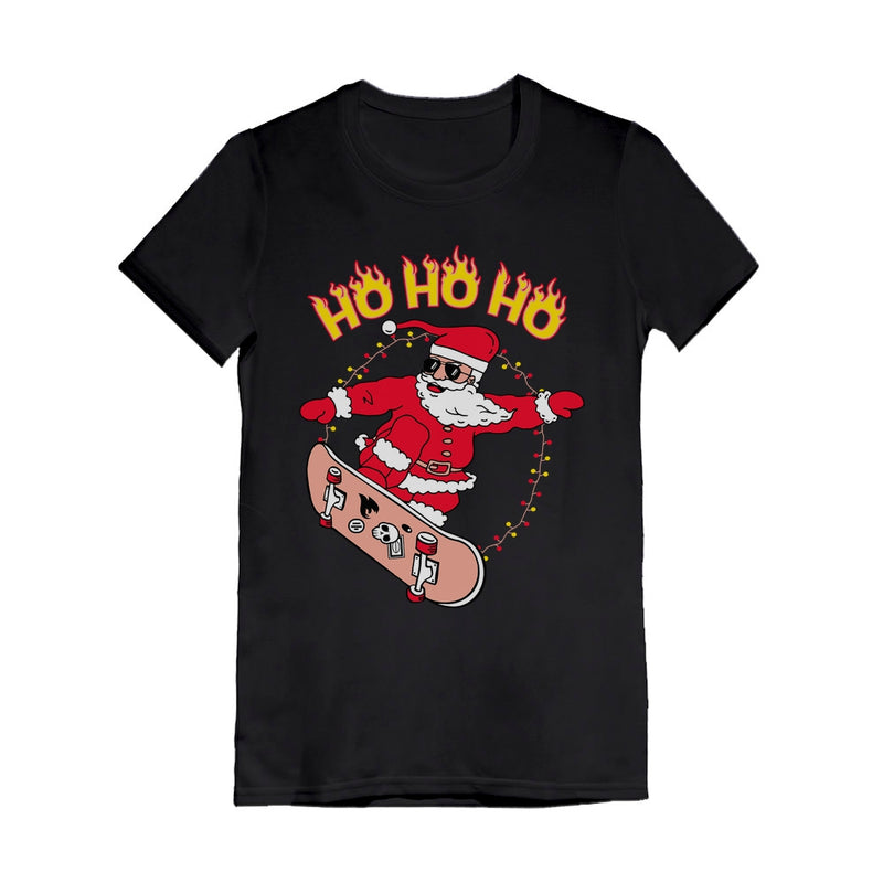 Skateboarding Santa Ho Ho Ho Ugly Christmas Youth Kids Girls' Fitted T-Shirt