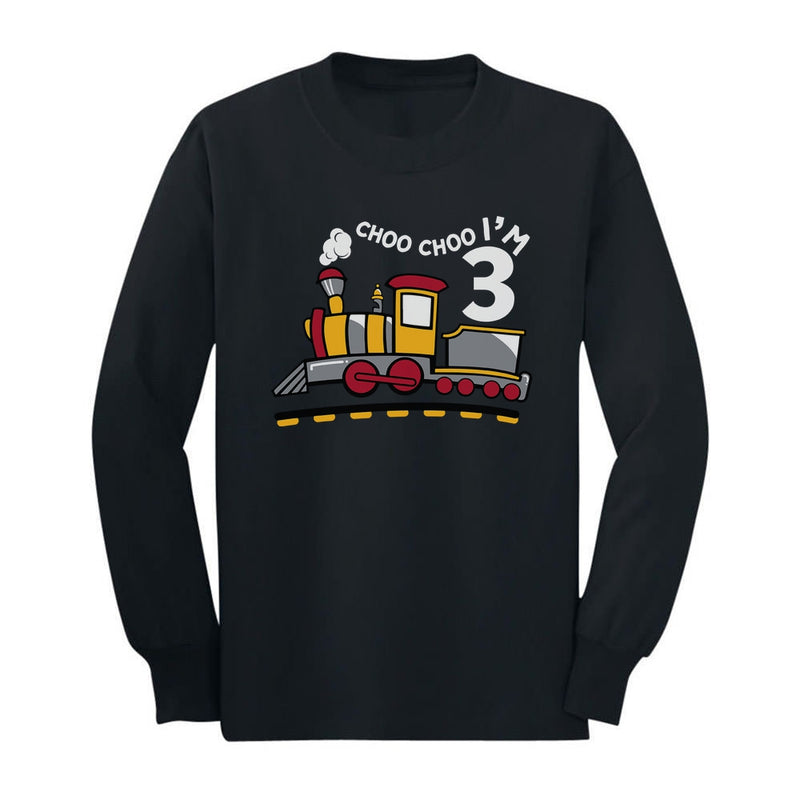 3 Year Old Boy Choo Train 3rd Birthday Outfit Toddler Kids Long sleeve T-Shirt