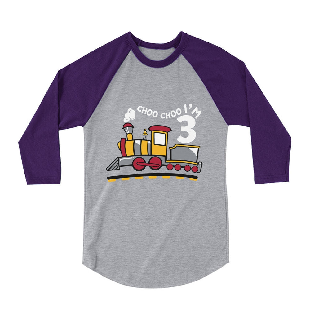 3rd Birthday 3 Year Old Boy Choo Train 3/4 Sleeve Baseball Jersey Toddler Shirt