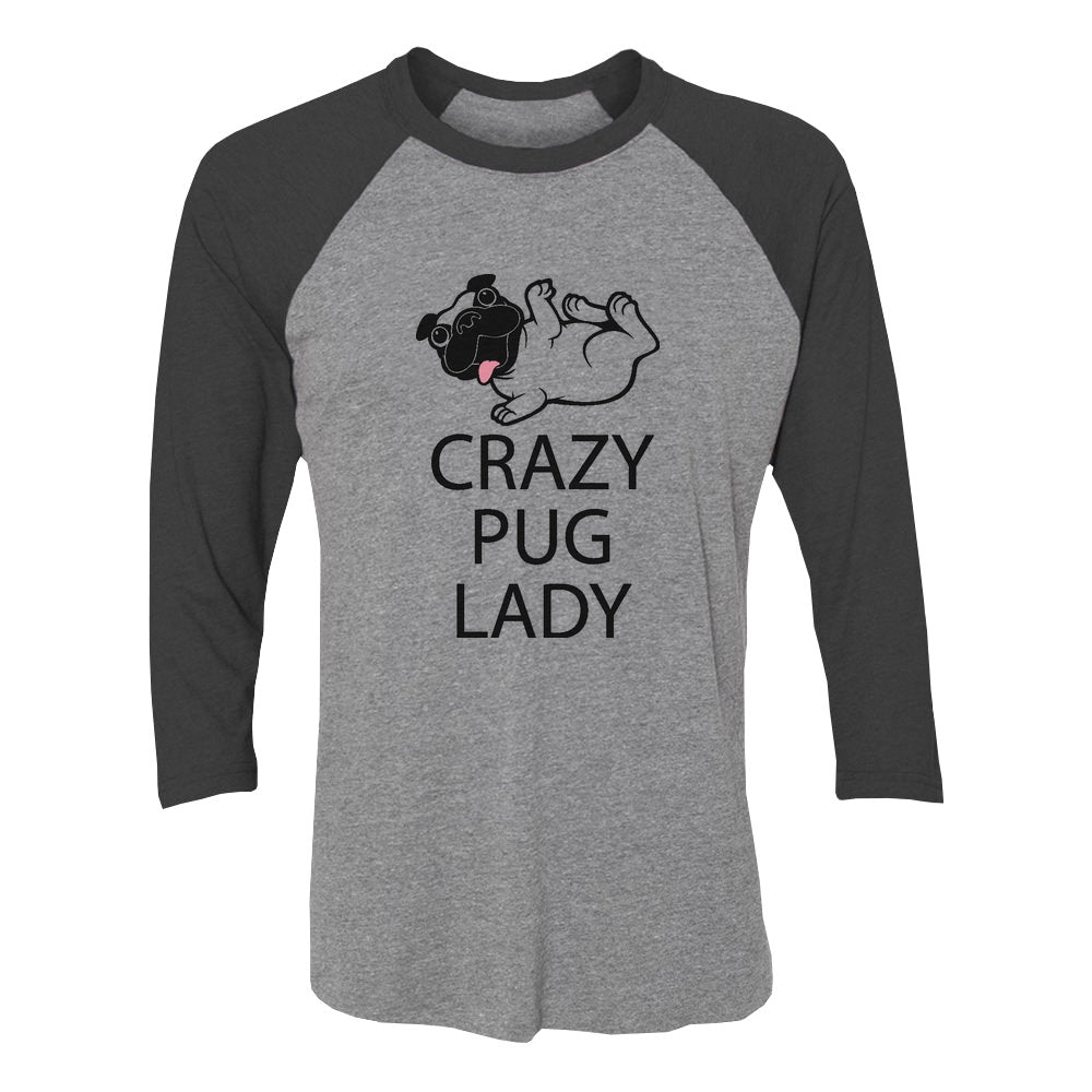 Crazy Pug Lady 3/4 Women Sleeve Baseball Jersey Shirt