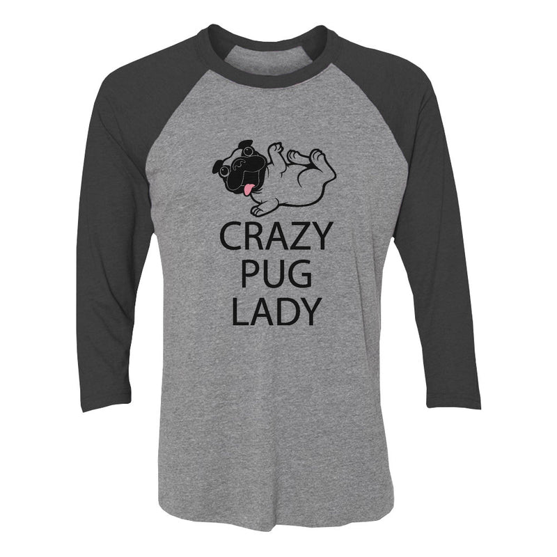 Crazy Pug Lady 3/4 Women Sleeve Baseball Jersey Shirt