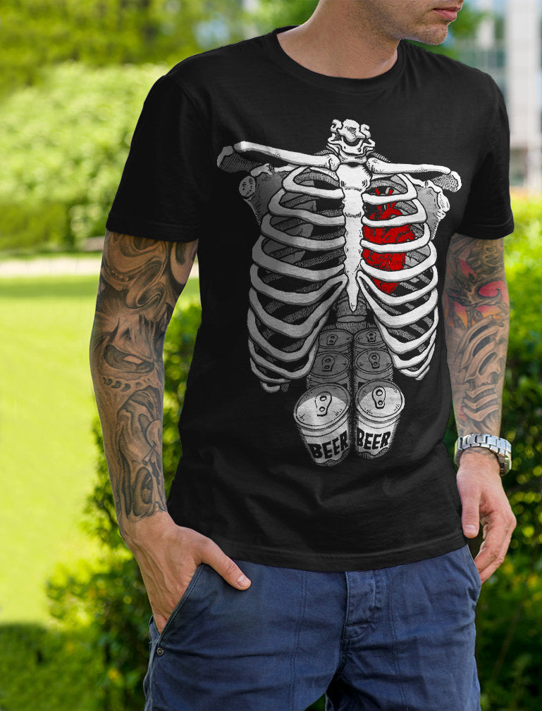 Skeleton Six Pack Beer Abs Xray Halloween Costume T-Shirt