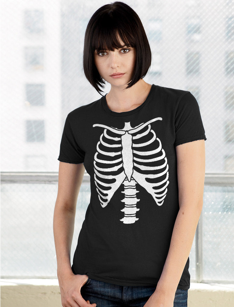 Halloween Skeleton Rib Cage Xray Front and Back Easy Costume Women T-Shirt